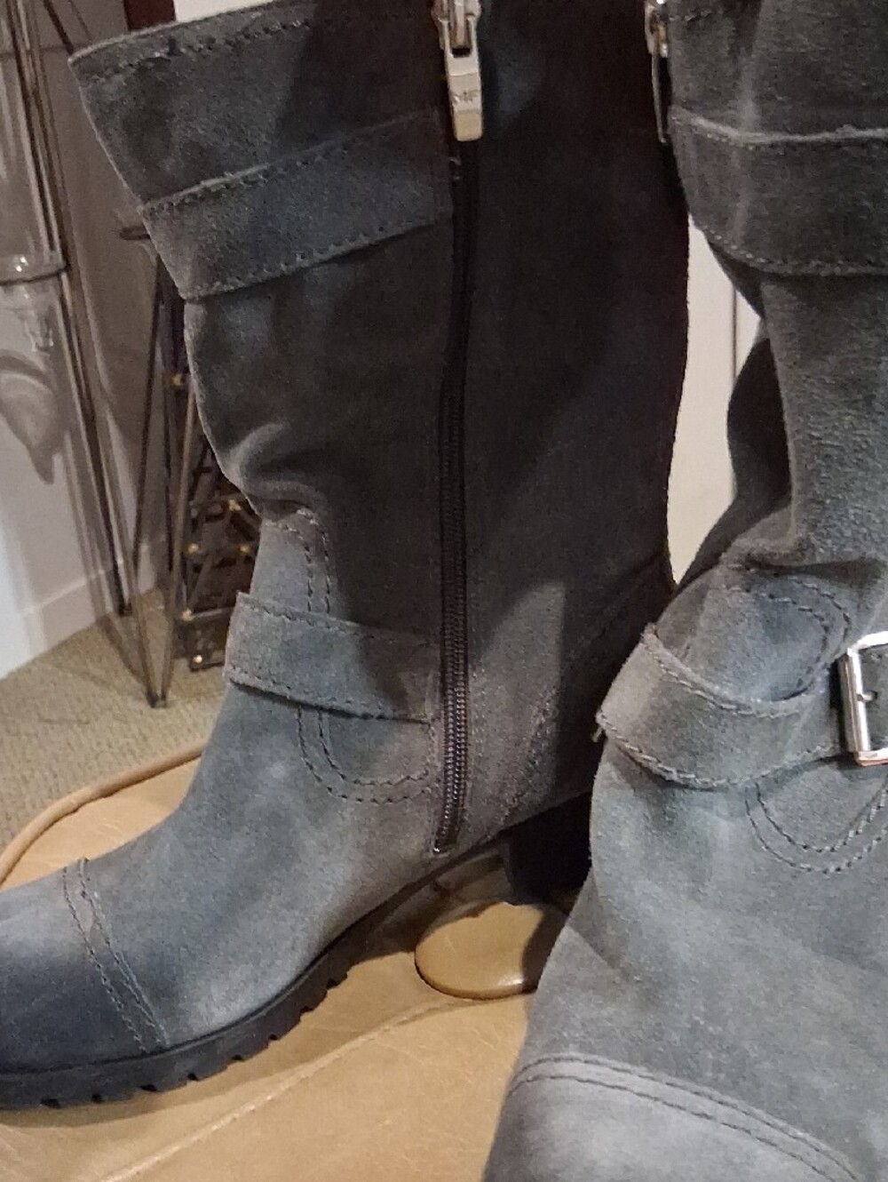 Marc Fisher Gray Suede Buckle Mid-Calf Boots - Picture 5 of 10